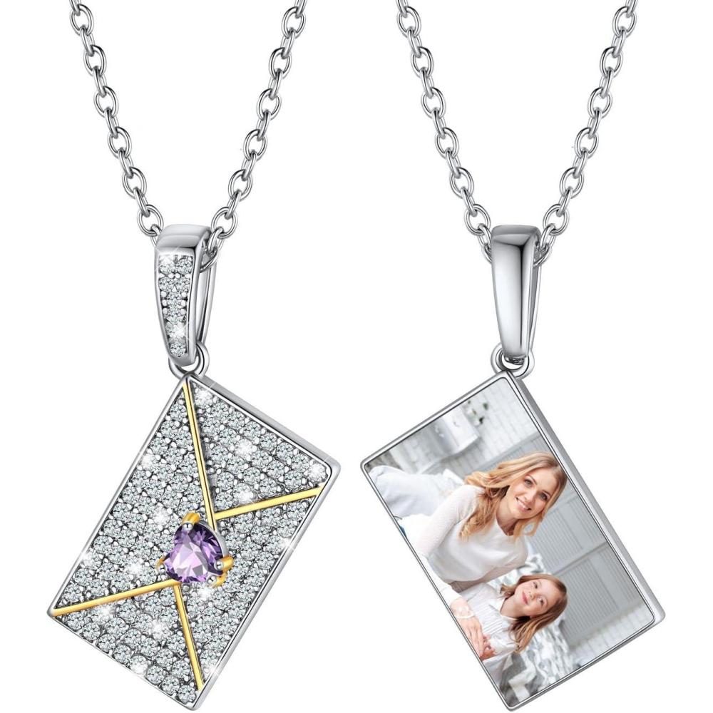 imageU7 Envelope Necklace Angel Wings Necklaces Stainless Steel Customized Photo ampamp Text Locket Pendant for Men Women Personalized Picture Jewelry Multiple Styles ButterflyHeartLove Letter08 Heart CZ EnvelopeSilver