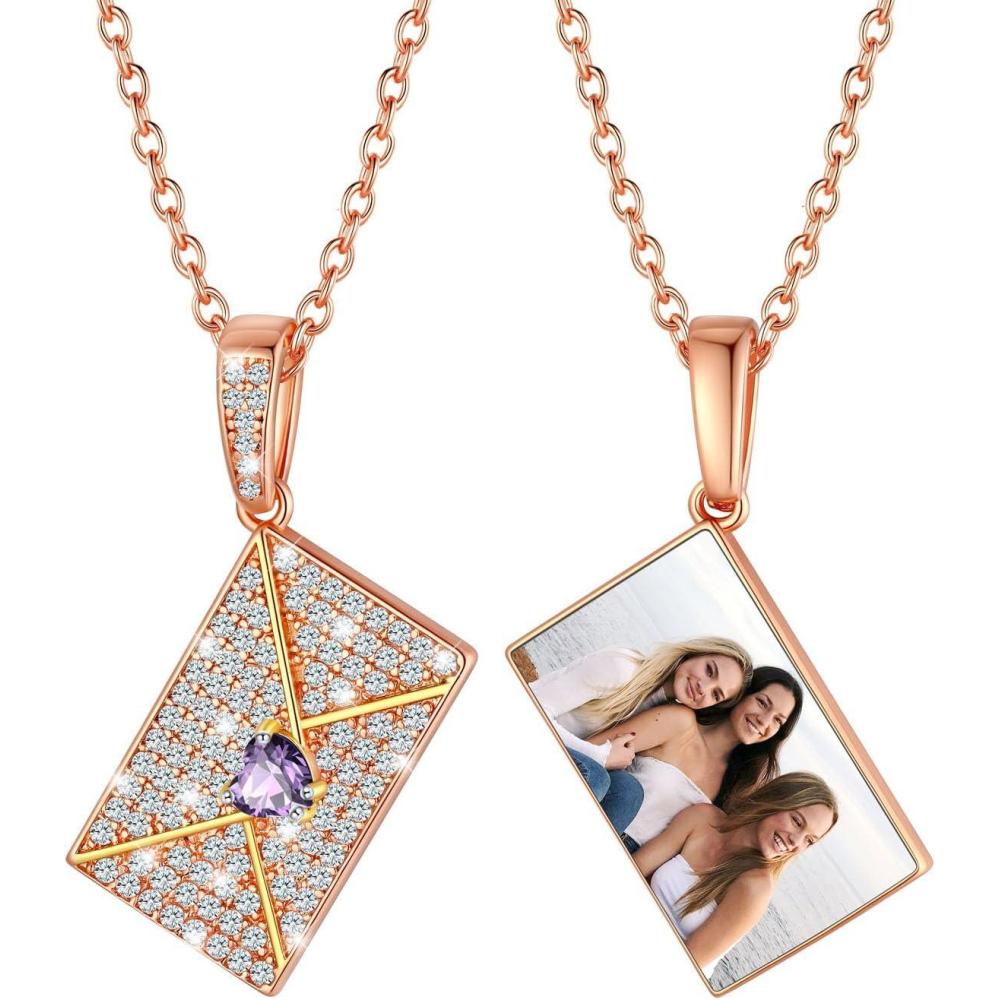 imageU7 Envelope Necklace Angel Wings Necklaces Stainless Steel Customized Photo ampamp Text Locket Pendant for Men Women Personalized Picture Jewelry Multiple Styles ButterflyHeartLove Letter08 Heart CZ EnvelopeRose Gold