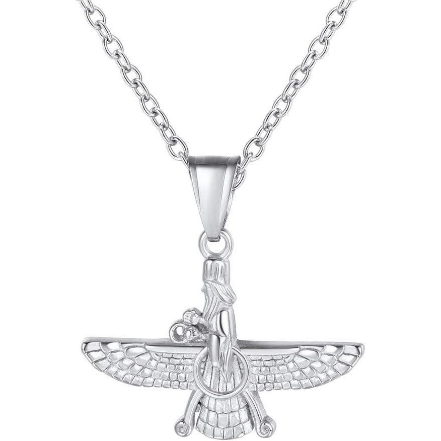 imageU7 Farvahar Pendant Chain StainlessBlack Gun18K Gold Plated Symbol Iran Persian Gift Necklace CustomizableSmall Farvahar Stainless Steel