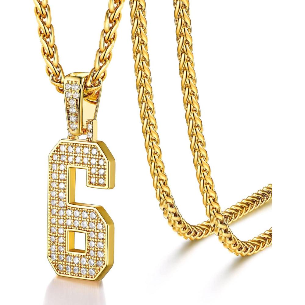 imageU7 Gold Initial Number Necklace for Men Women 18K GoldSilver Plated Diamond CZ Letter Pendant Necklace Big AZ 09 Hip Hop Jersey Customerized Letter Wheat Chain 22 Inch for Athletes Rappers6Gold