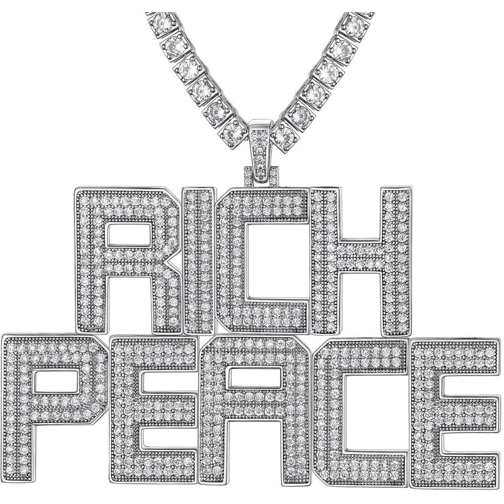 imageU7 Gold Initial Number Necklace for Men Women 18K GoldSilver Plated Diamond CZ Letter Pendant Necklace Big AZ 09 Hip Hop Jersey Customerized Letter Wheat Chain 22 Inch for Athletes Rappersz Custom 2 Row NumberInitialSteel
