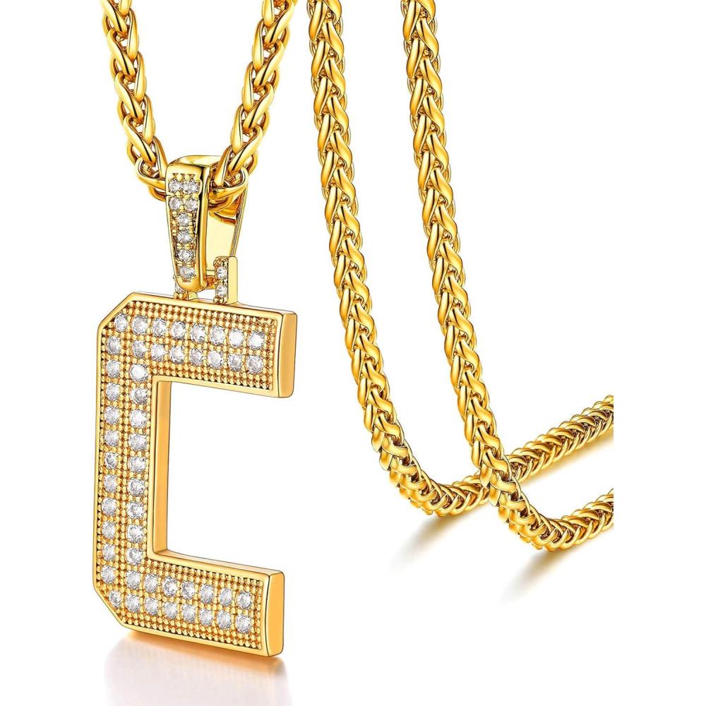 imageU7 Gold Initial Number Necklace for Men Women 18K GoldSilver Plated Diamond CZ Letter Pendant Necklace Big AZ 09 Hip Hop Jersey Customerized Letter Wheat Chain 22 Inch for Athletes RappersCGold