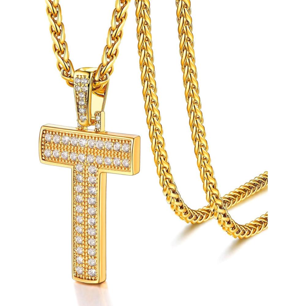 imageU7 Gold Initial Number Necklace for Men Women 18K GoldSilver Plated Diamond CZ Letter Pendant Necklace Big AZ 09 Hip Hop Jersey Customerized Letter Wheat Chain 22 Inch for Athletes RappersTGold