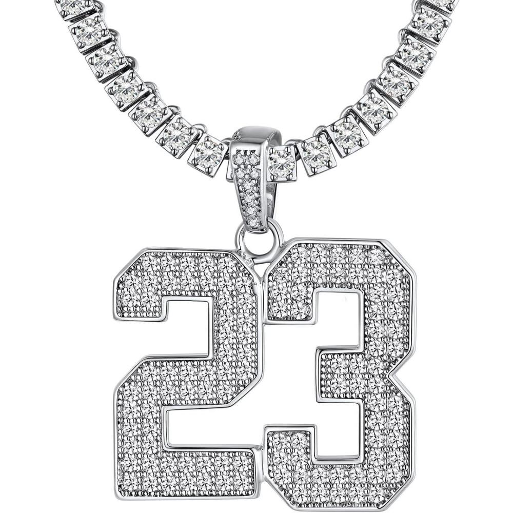 imageU7 Gold Initial Number Necklace for Men Women 18K GoldSilver Plated Diamond CZ Letter Pendant Necklace Big AZ 09 Hip Hop Jersey Customerized Letter Wheat Chain 22 Inch for Athletes Rappersz Custom 25 NumberInitialSteel
