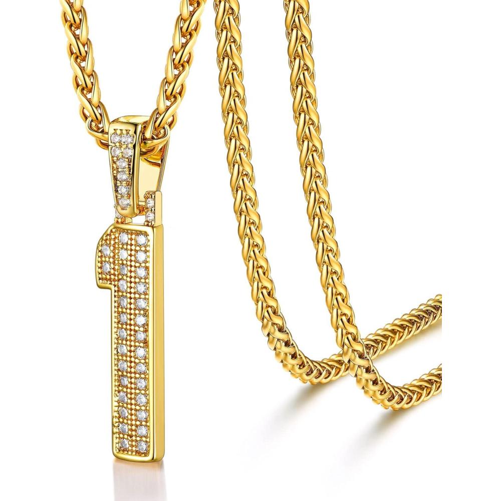 imageU7 Gold Initial Number Necklace for Men Women 18K GoldSilver Plated Diamond CZ Letter Pendant Necklace Big AZ 09 Hip Hop Jersey Customerized Letter Wheat Chain 22 Inch for Athletes Rappers1Gold