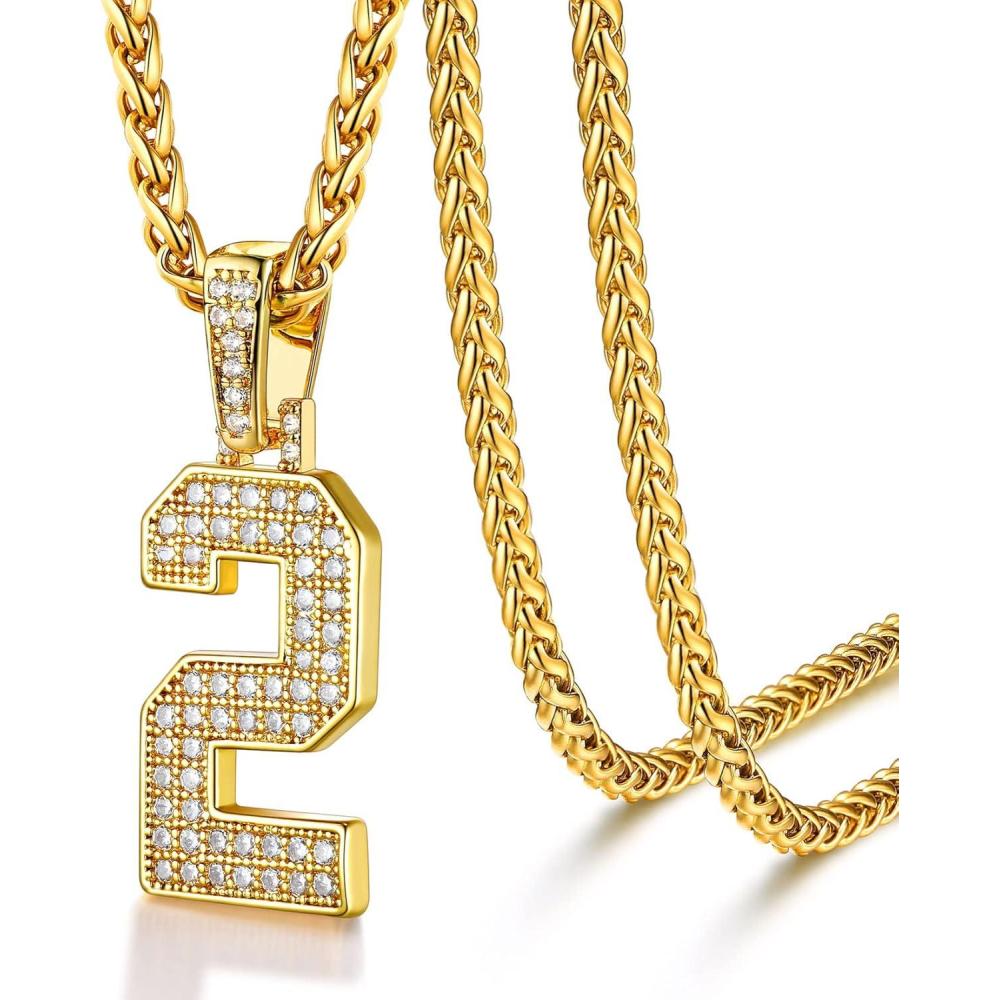 imageU7 Gold Initial Number Necklace for Men Women 18K GoldSilver Plated Diamond CZ Letter Pendant Necklace Big AZ 09 Hip Hop Jersey Customerized Letter Wheat Chain 22 Inch for Athletes Rappers2Gold