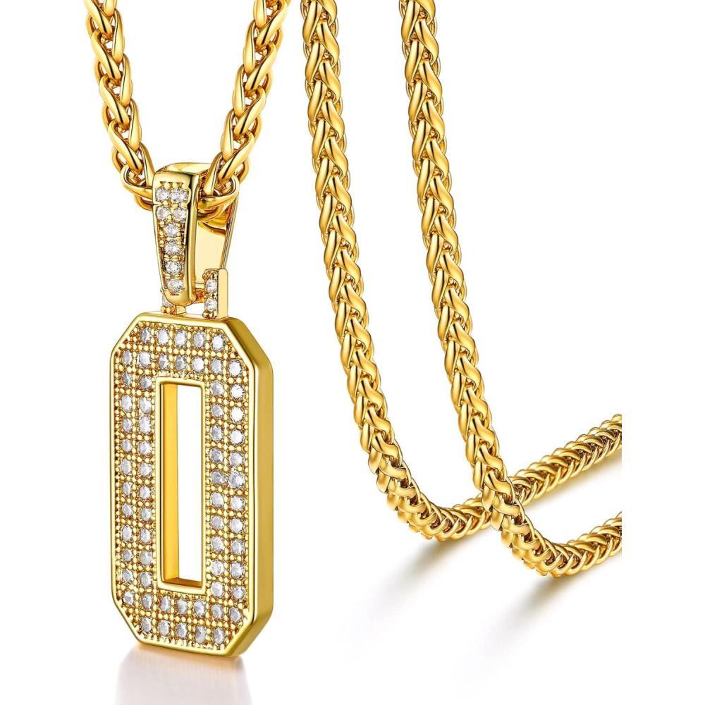 imageU7 Gold Initial Number Necklace for Men Women 18K GoldSilver Plated Diamond CZ Letter Pendant Necklace Big AZ 09 Hip Hop Jersey Customerized Letter Wheat Chain 22 Inch for Athletes Rappers0Gold