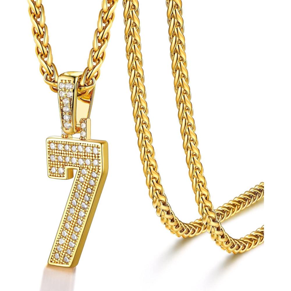 imageU7 Gold Initial Number Necklace for Men Women 18K GoldSilver Plated Diamond CZ Letter Pendant Necklace Big AZ 09 Hip Hop Jersey Customerized Letter Wheat Chain 22 Inch for Athletes Rappers7Gold