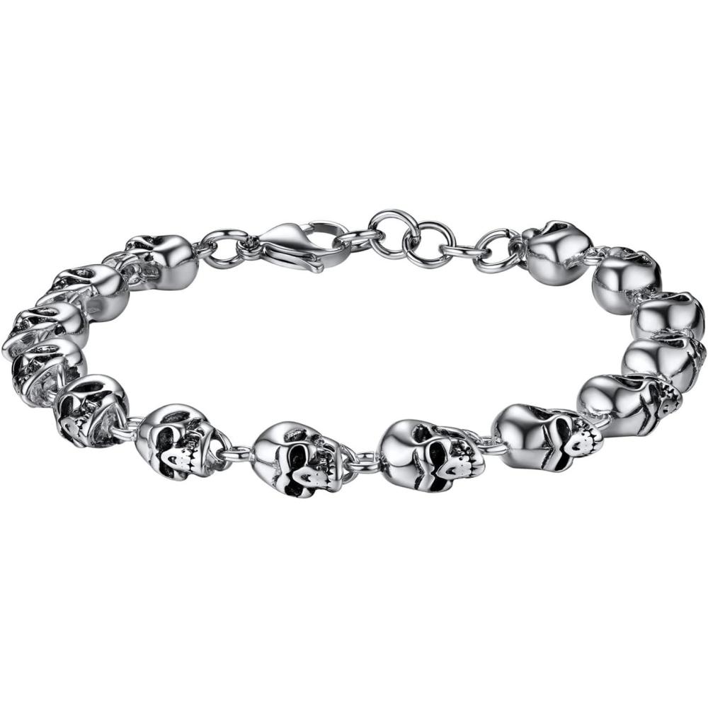 imageU7 Gothic Skull Bracelets for Men Women Stainless Steel18K Gold PlatedSilver Black Punk Skeleton Head Chain Bracelet Party Accessories for Rapper Biker03 SkullStainlessSmall