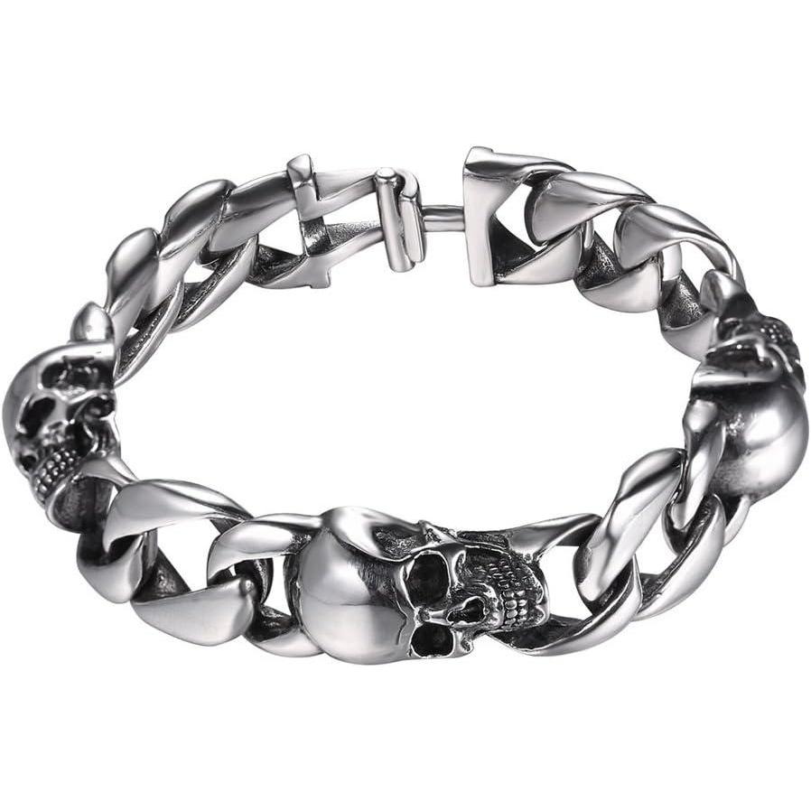 imageU7 Gothic Skull Bracelets for Men Women Stainless Steel18K Gold PlatedSilver Black Punk Skeleton Head Chain Bracelet Party Accessories for Rapper Biker02 SkullStainlessMedium