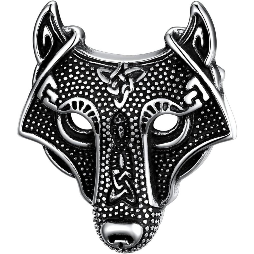 imageU7 Gothic Skull Brooches Pin for Halloween Men Women Stainless Steel Silver Black Viking RuneWolf HeadDeerSpider Animal Gothic Brooch Scarf Dress Lapel PinsViking Wolf Head