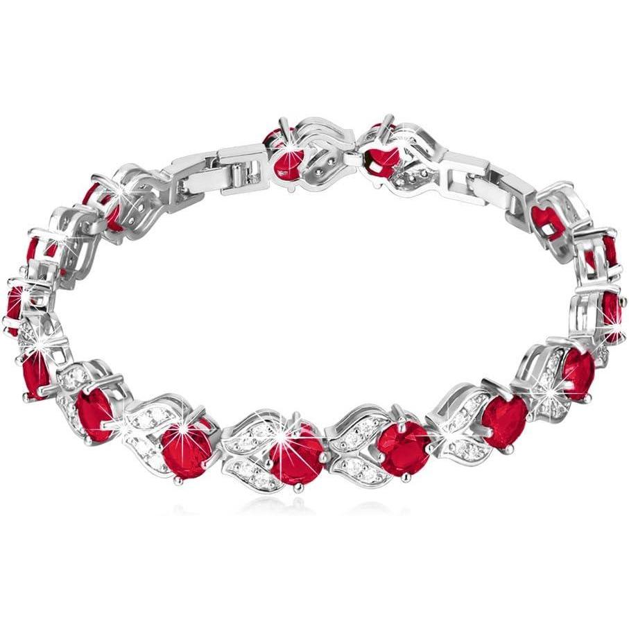 imageU7 Green EmeraldBlueRedColorful Tennis Bracelets 18K Gold Plated Platinum Link Chain Diamond Cut Simulated Gem Crystal BraceletResizable Length 68 InchesWedding Mothers Day Gift for WomenPlatinum Red