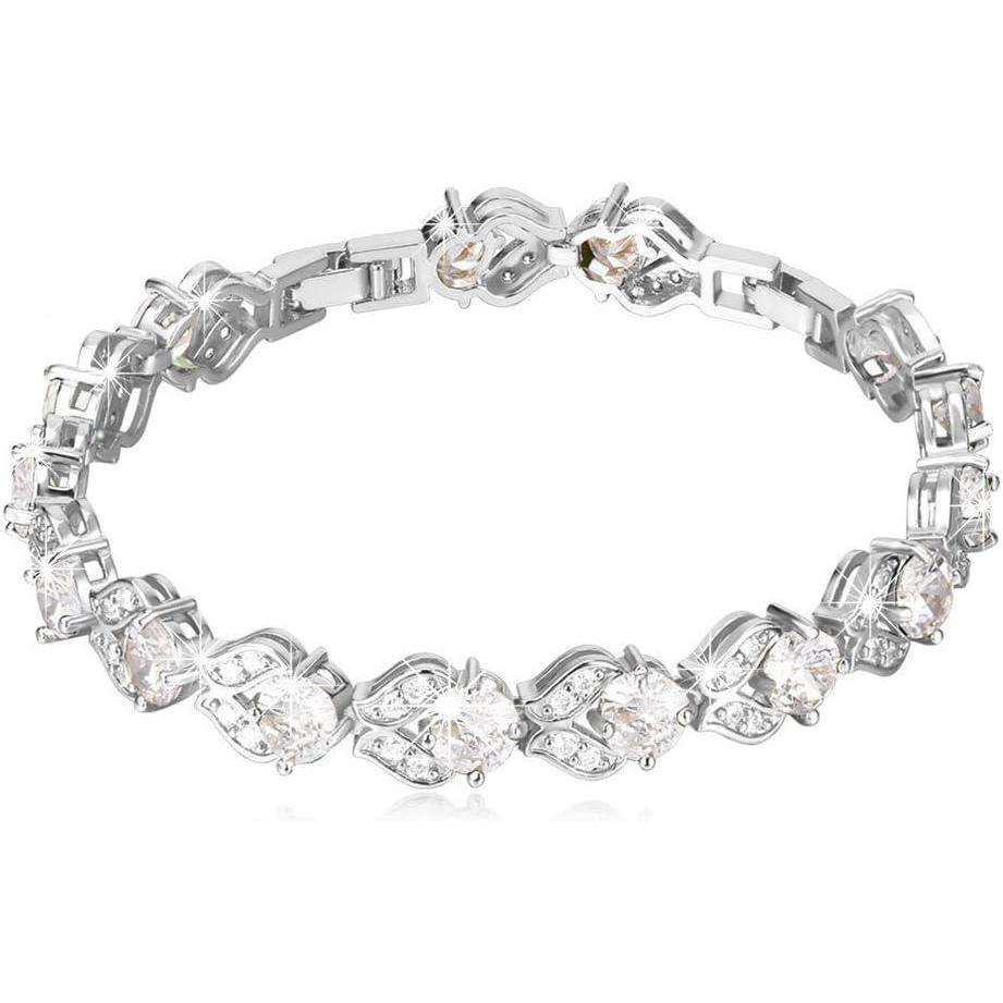 imageU7 Green EmeraldBlueRedColorful Tennis Bracelets 18K Gold Plated Platinum Link Chain Diamond Cut Simulated Gem Crystal BraceletResizable Length 68 InchesWedding Mothers Day Gift for WomenPlatinum White