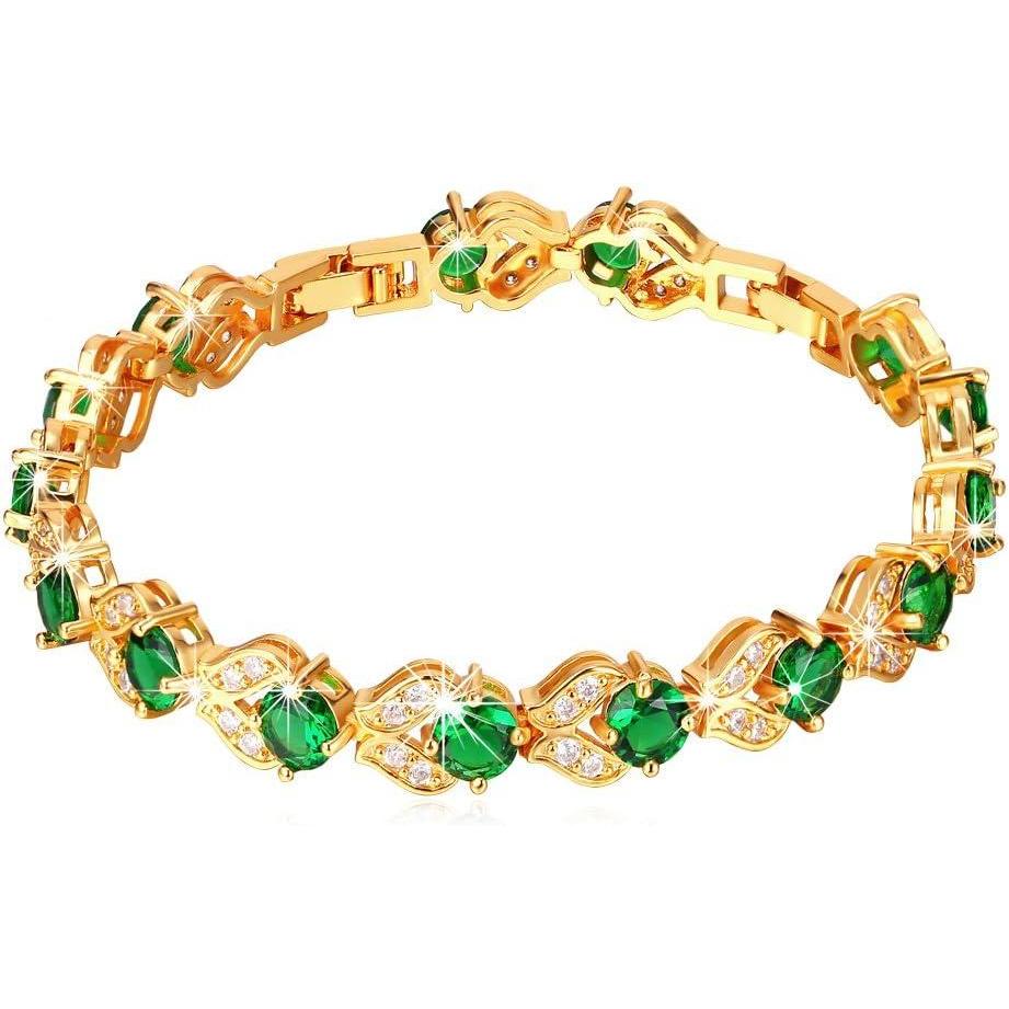 imageU7 Green EmeraldBlueRedColorful Tennis Bracelets 18K Gold Plated Platinum Link Chain Diamond Cut Simulated Gem Crystal BraceletResizable Length 68 InchesWedding Mothers Day Gift for WomenHot Gold Green