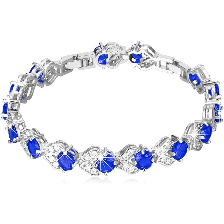 imageU7 Green EmeraldBlueRedColorful Tennis Bracelets 18K Gold Plated Platinum Link Chain Diamond Cut Simulated Gem Crystal BraceletResizable Length 68 InchesWedding Mothers Day Gift for WomenPlatinum  Blue