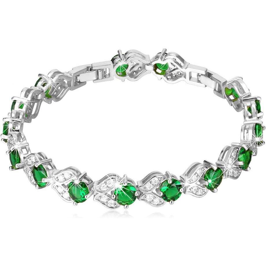 imageU7 Green EmeraldBlueRedColorful Tennis Bracelets 18K Gold Plated Platinum Link Chain Diamond Cut Simulated Gem Crystal BraceletResizable Length 68 InchesWedding Mothers Day Gift for WomenHot Platinum  Green