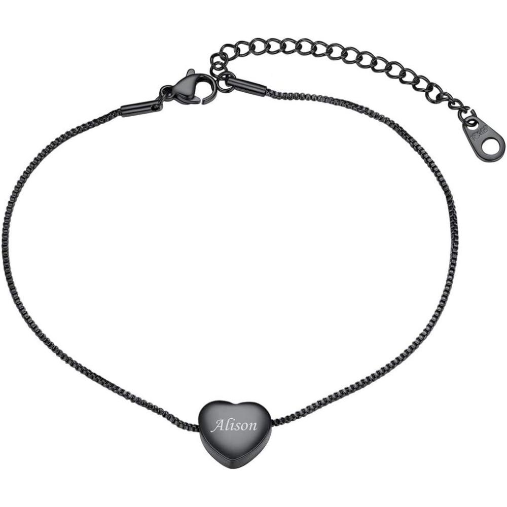 imageU7 Heart Anklets for Women Stainless Steel Heart Ankle Bracelet Waterproof Summer Beach JewelryBlackEngraved