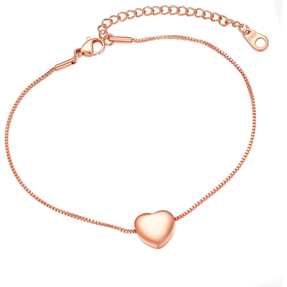 imageU7 Heart Anklets for Women Stainless Steel Heart Ankle Bracelet Waterproof Summer Beach JewelryRose Gold