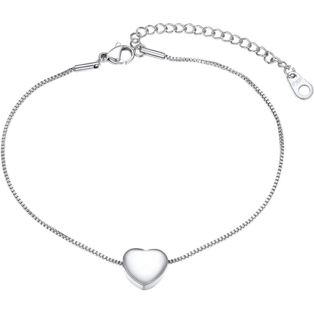 imageU7 Heart Anklets for Women Stainless Steel Heart Ankle Bracelet Waterproof Summer Beach JewelryStainless Steel