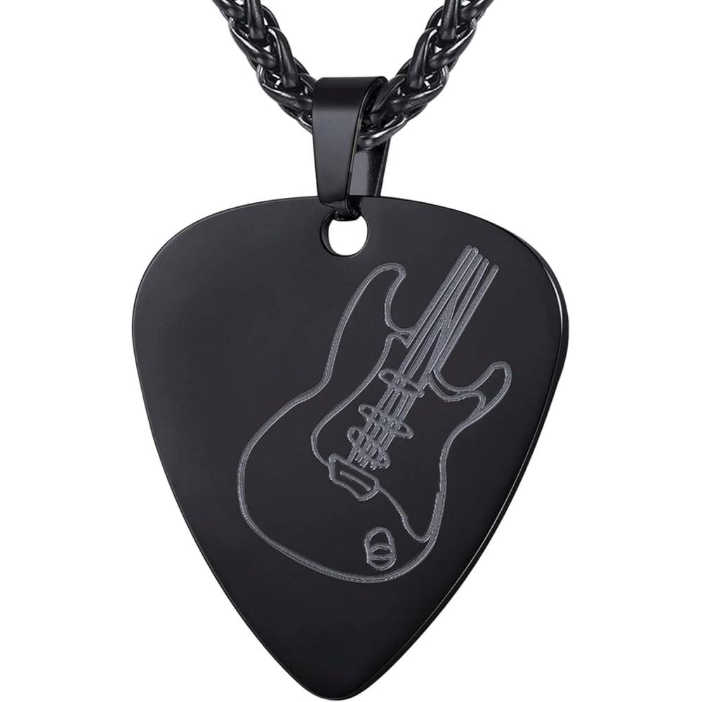 imageU7 Hip Hop Punk Music Necklace Guitar PickGuitarMicrophoneHeadphone Pendant with Chain for Men ampamp Women Stainless Steel RampampB Music Jewelry SilverGoldBlack CustomizableBlack