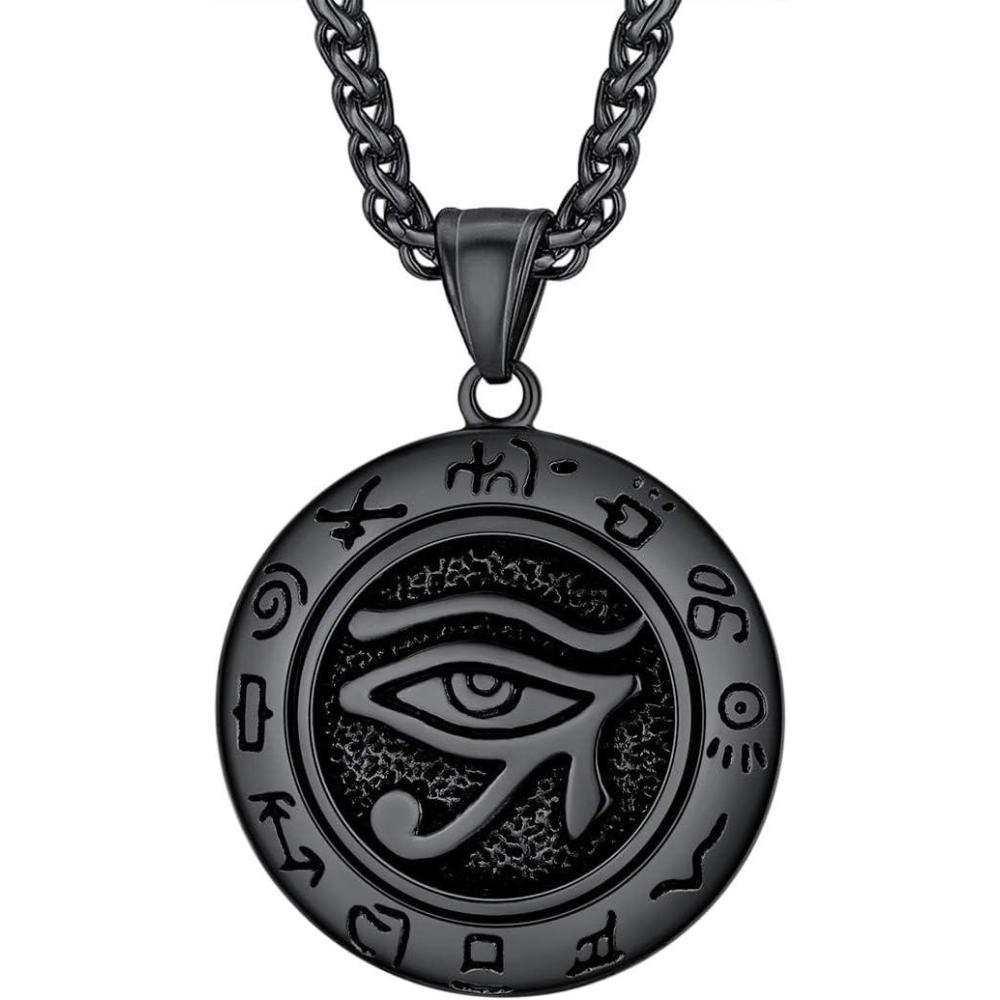 imageU7 Horus Necklaces for Men Women Stainless SteelBlackGold Plated Ankh Cross Egyptian Symbol Jewelry Eye of Horrus Pendant with 22 Inch Chain01Blackround
