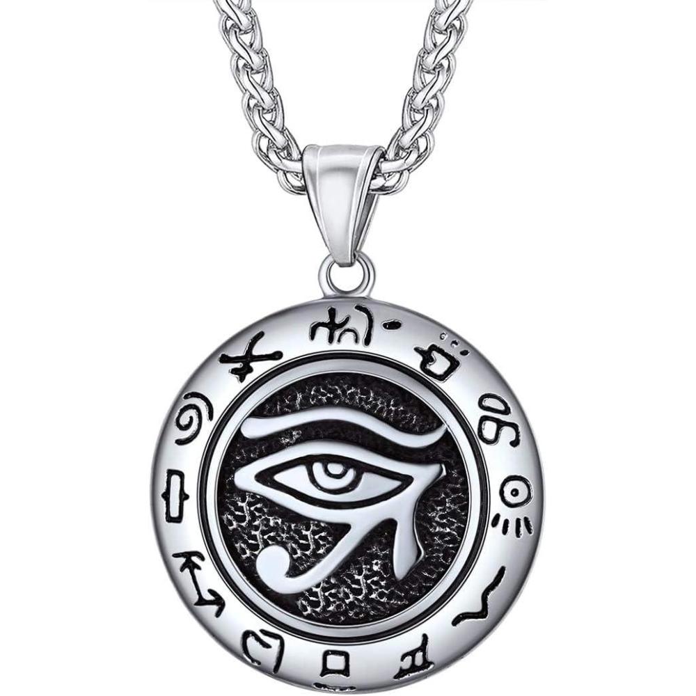 imageU7 Horus Necklaces for Men Women Stainless SteelBlackGold Plated Ankh Cross Egyptian Symbol Jewelry Eye of Horrus Pendant with 22 Inch Chain01Stainlessround