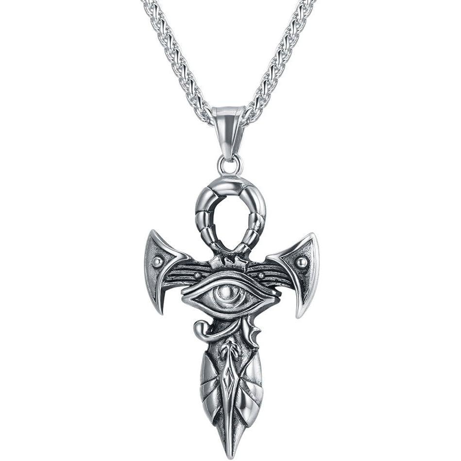 imageU7 Horus Necklaces for Men Women Stainless SteelBlackGold Plated Ankh Cross Egyptian Symbol Jewelry Eye of Horrus Pendant with 22 Inch Chain02Stainlessankh horus