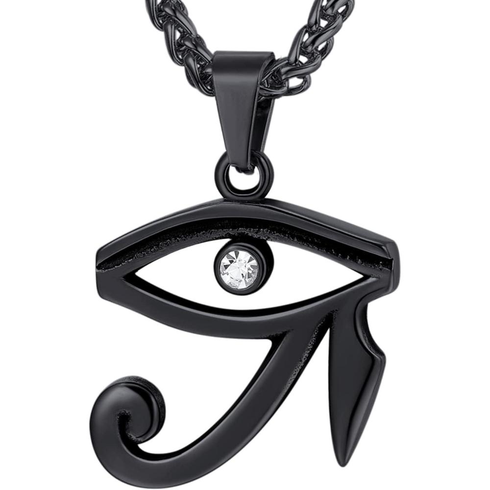 imageU7 Horus Necklaces for Men Women Stainless SteelBlackGold Plated Ankh Cross Egyptian Symbol Jewelry Eye of Horrus Pendant with 22 Inch Chain03Blackcz horus eye
