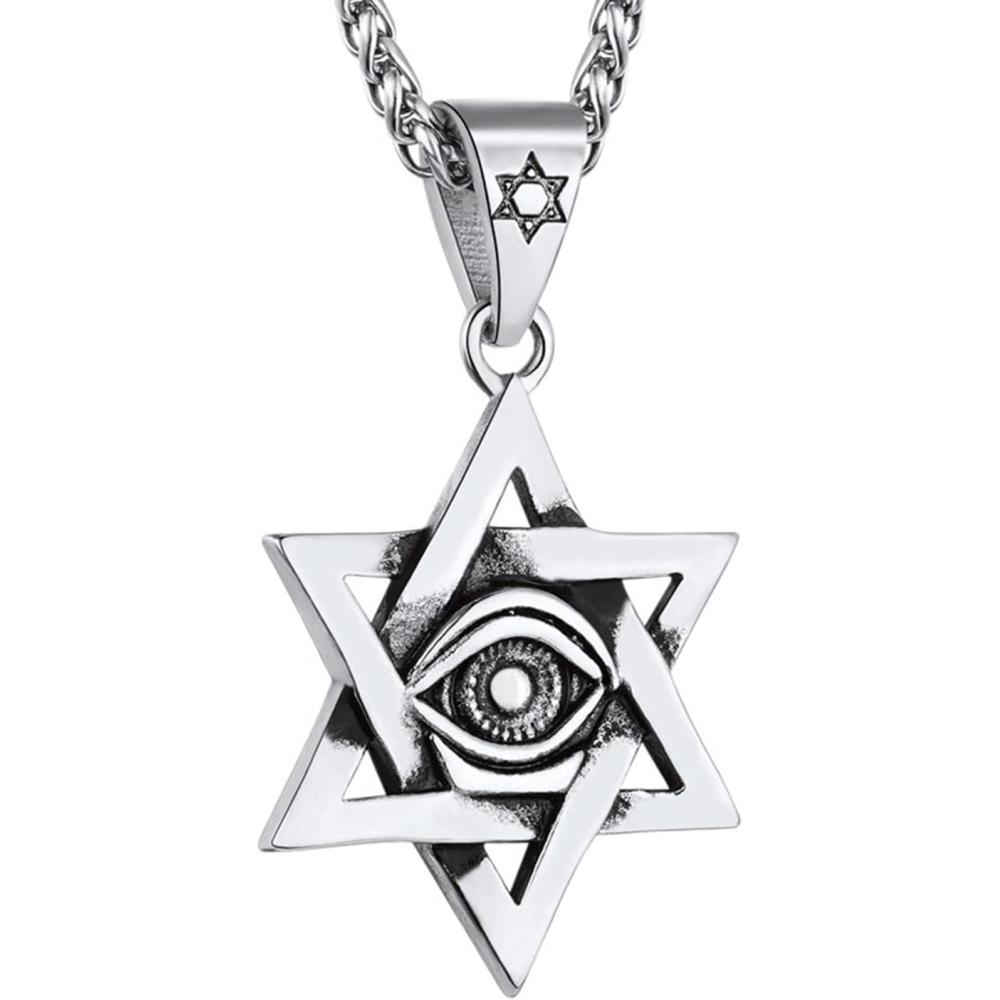 imageU7 Horus Necklaces for Men Women Stainless SteelBlackGold Plated Ankh Cross Egyptian Symbol Jewelry Eye of Horrus Pendant with 22 Inch Chain04Stainlessstar of david