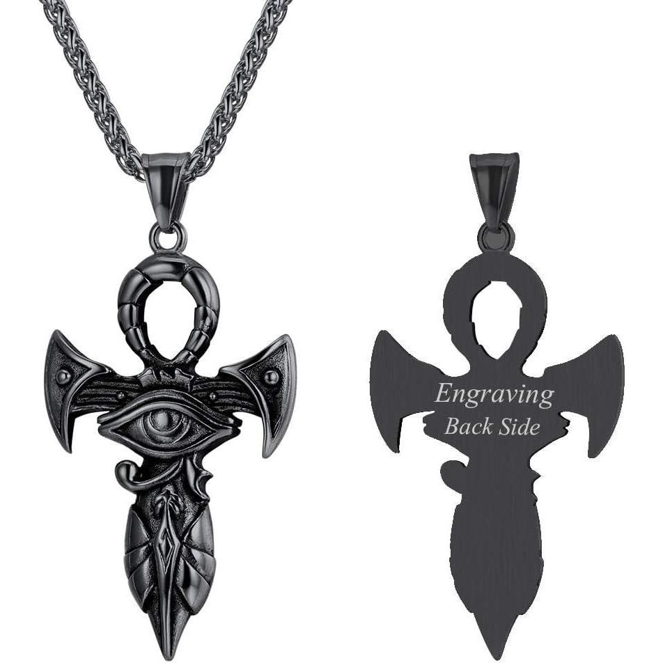 imageU7 Horus Necklaces for Men Women Stainless SteelBlackGold Plated Ankh Cross Egyptian Symbol Jewelry Eye of Horrus Pendant with 22 Inch ChainBlack ankh horuscustomized