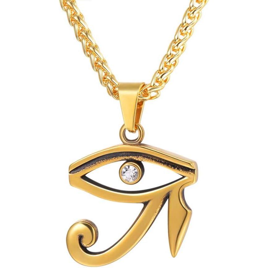 imageU7 Horus Necklaces for Men Women Stainless SteelBlackGold Plated Ankh Cross Egyptian Symbol Jewelry Eye of Horrus Pendant with 22 Inch ChainGoldcz horus eye