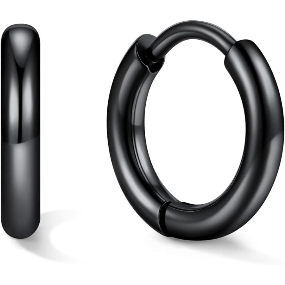 imageU7 Huggie Earrings Small Hoop Earrings for Women Hypoallergenic Stainless Steel SilverGoldBlack Cartilage Earrings for Christmas Gift 78910121416mmb Black A