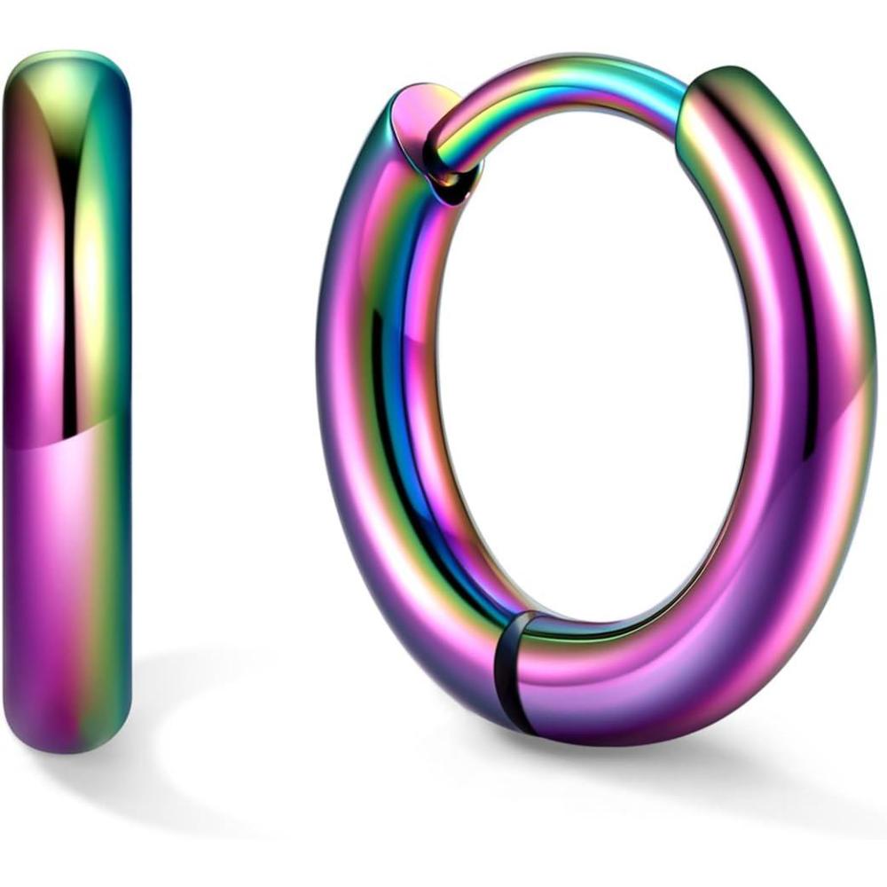 imageU7 Huggie Earrings Small Hoop Earrings for Women Hypoallergenic Stainless Steel SilverGoldBlack Cartilage Earrings for Christmas Gift 78910121416mmd Colorful A