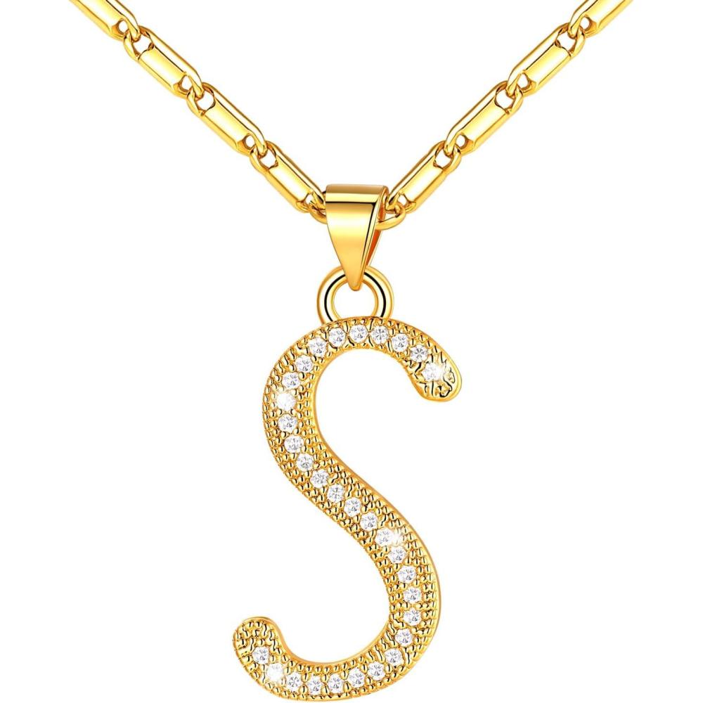 imageU7 Initial Necklace for Women GoldPlatinum Plated CZ Crystal Letter AZ Pendant Necklace Shiny 20 Inch Name Chain Dainty Personalized Jewelry for Men Mom Wife Friendd PremiumGold