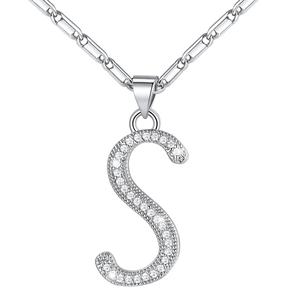imageU7 Initial Necklace for Women GoldPlatinum Plated CZ Crystal Letter AZ Pendant Necklace Shiny 20 Inch Name Chain Dainty Personalized Jewelry for Men Mom Wife FriendcPremiumSilver