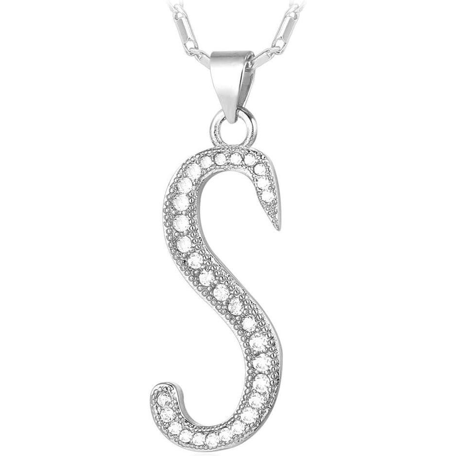 imageU7 Initial Necklace for Women GoldPlatinum Plated CZ Crystal Letter AZ Pendant Necklace Shiny 20 Inch Name Chain Dainty Personalized Jewelry for Men Mom Wife Frienda ClassicSilver