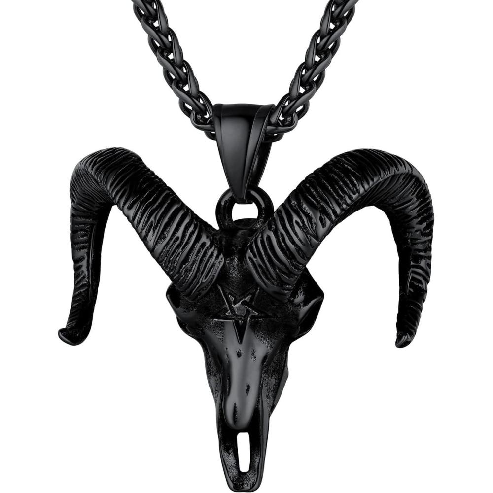 imageU7 Inverted Cross Necklace Upside Down Cross Pendant Stainless Steel Jewelry Devil Necklaces Baphomet Goat Head Pendant for Men WomenAGoat headblack