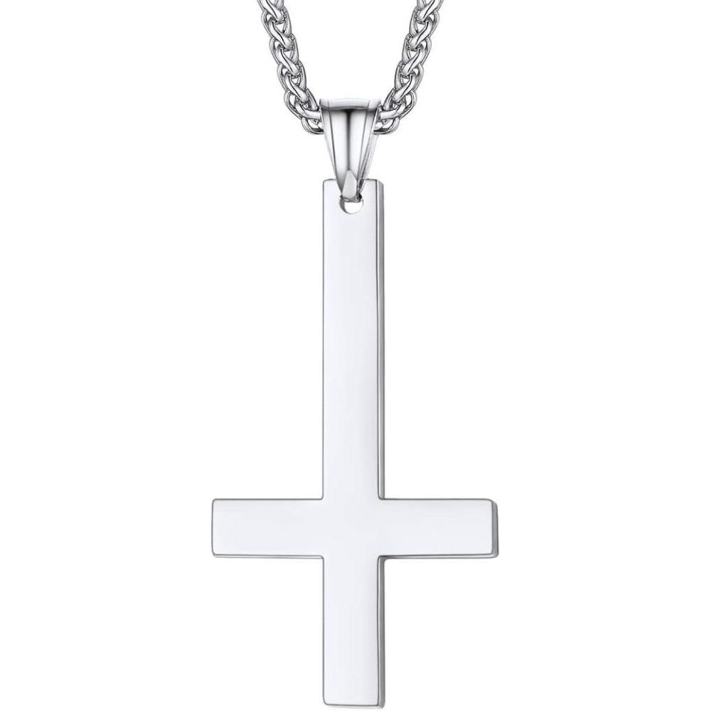 imageU7 Inverted Cross Necklace Upside Down Cross Pendant Stainless Steel Jewelry Devil Necklaces Baphomet Goat Head Pendant for Men WomenBUpside down crossstainless steel