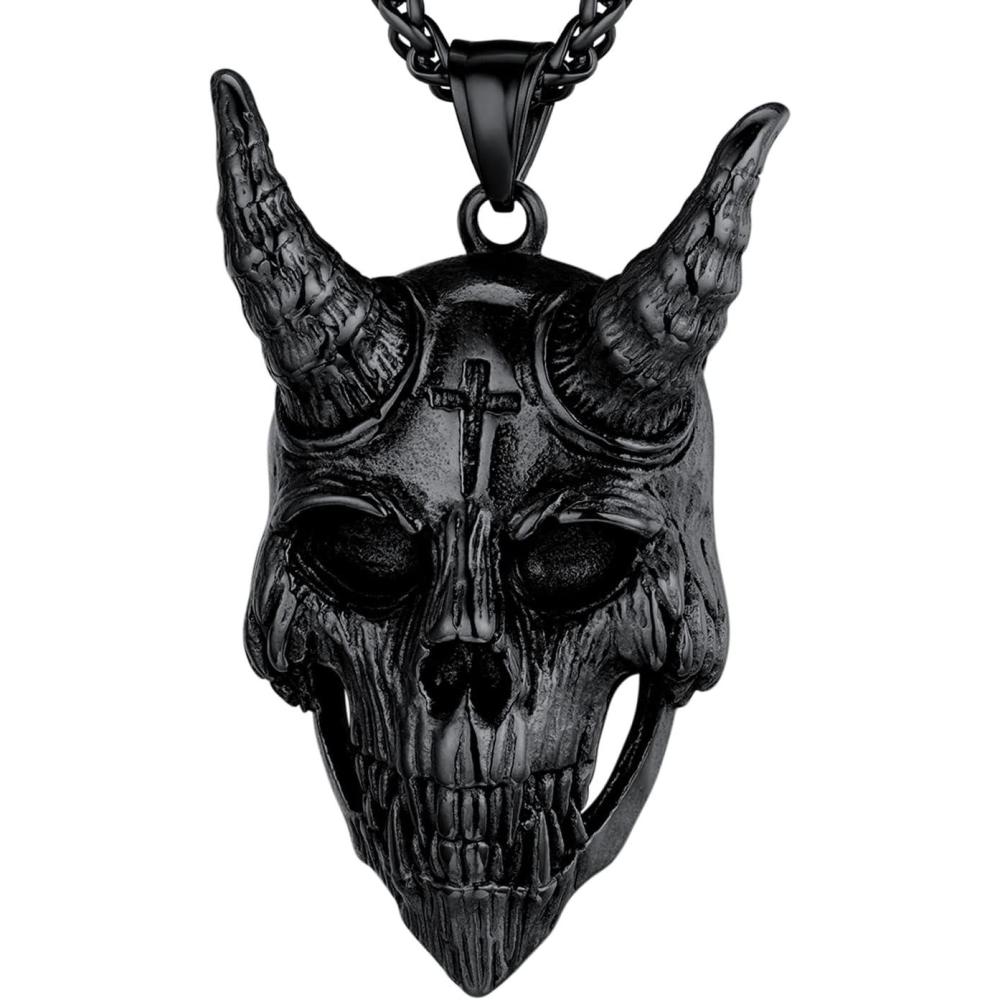 imageU7 Inverted Cross Necklace Upside Down Cross Pendant Stainless Steel Jewelry Devil Necklaces Baphomet Goat Head Pendant for Men WomenGothic goatblack