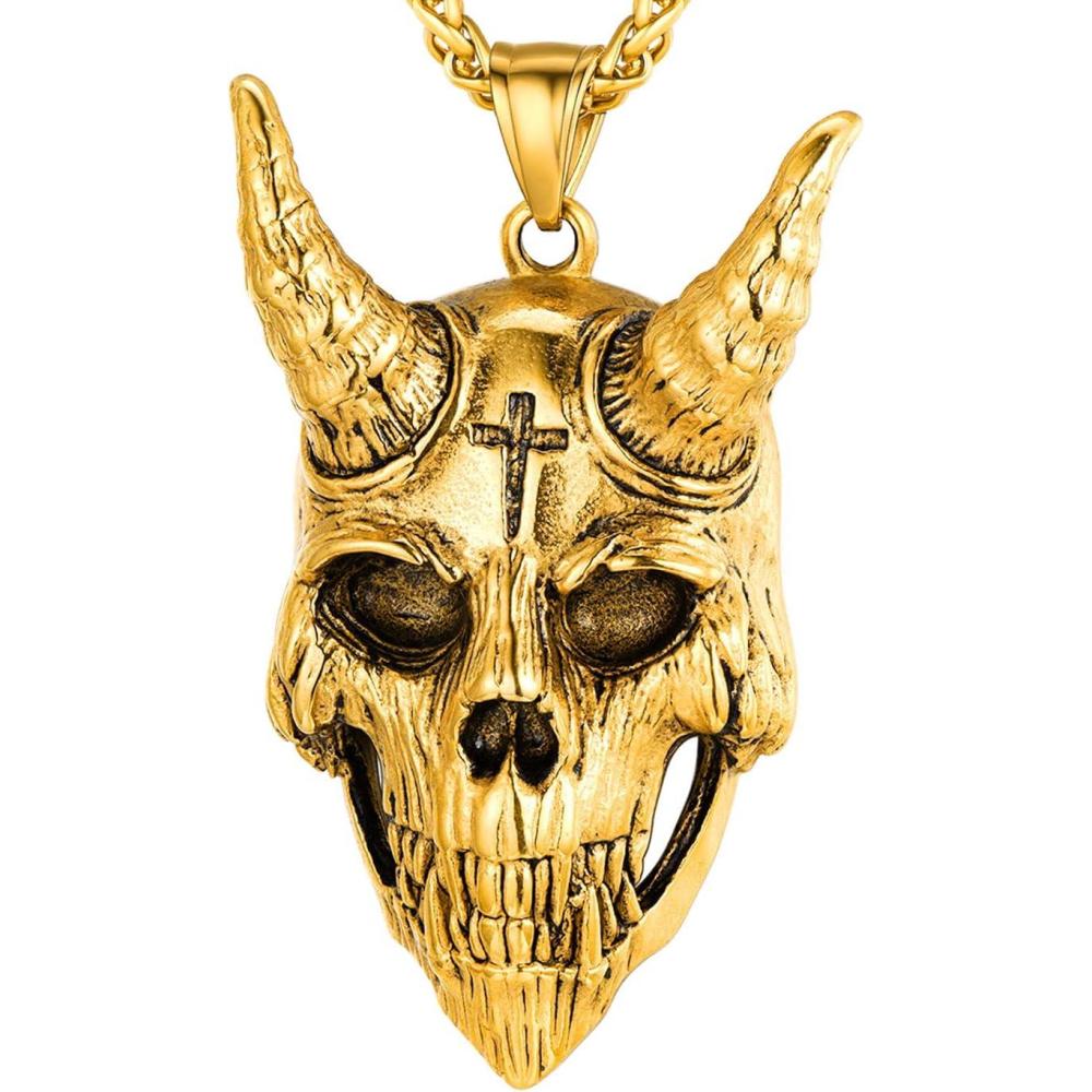 imageU7 Inverted Cross Necklace Upside Down Cross Pendant Stainless Steel Jewelry Devil Necklaces Baphomet Goat Head Pendant for Men WomenGothic goatgold