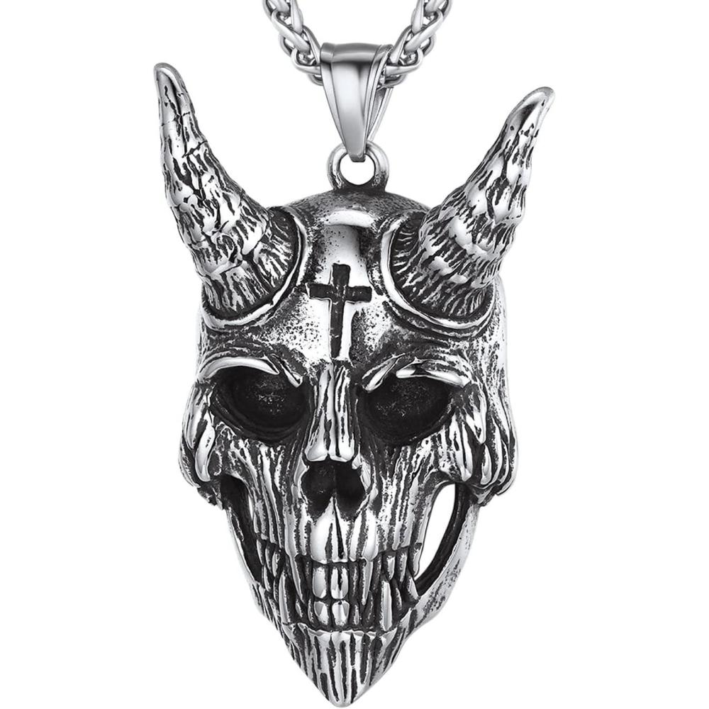 imageU7 Inverted Cross Necklace Upside Down Cross Pendant Stainless Steel Jewelry Devil Necklaces Baphomet Goat Head Pendant for Men WomenGothic goatstainless