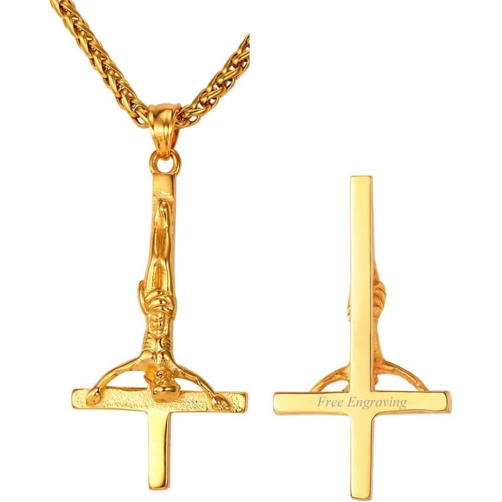 imageU7 Inverted Cross Necklace Upside Down Cross Pendant Stainless Steel Jewelry Devil Necklaces Baphomet Goat Head Pendant for Men WomenInverted crucifix crossgoldcustomized