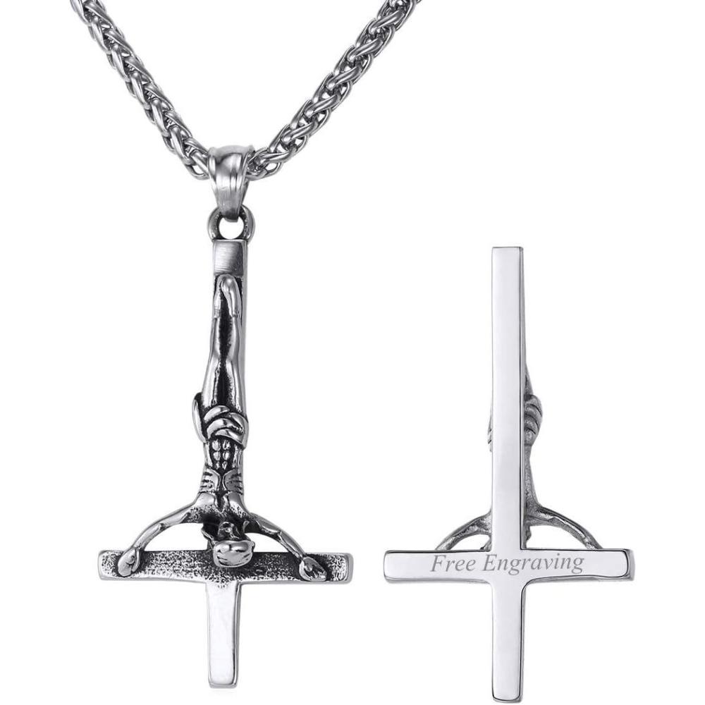 imageU7 Inverted Cross Necklace Upside Down Cross Pendant Stainless Steel Jewelry Devil Necklaces Baphomet Goat Head Pendant for Men WomenInverted crucifix crossstainlesscustomized