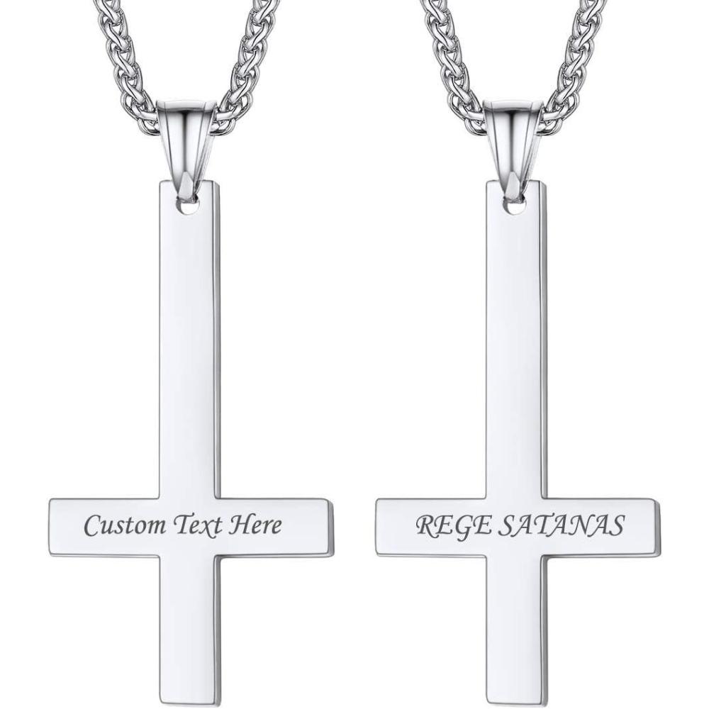 imageU7 Inverted Cross Necklace Upside Down Cross Pendant Stainless Steel Jewelry Devil Necklaces Baphomet Goat Head Pendant for Men WomenUpside down crossstainless steelcustomized