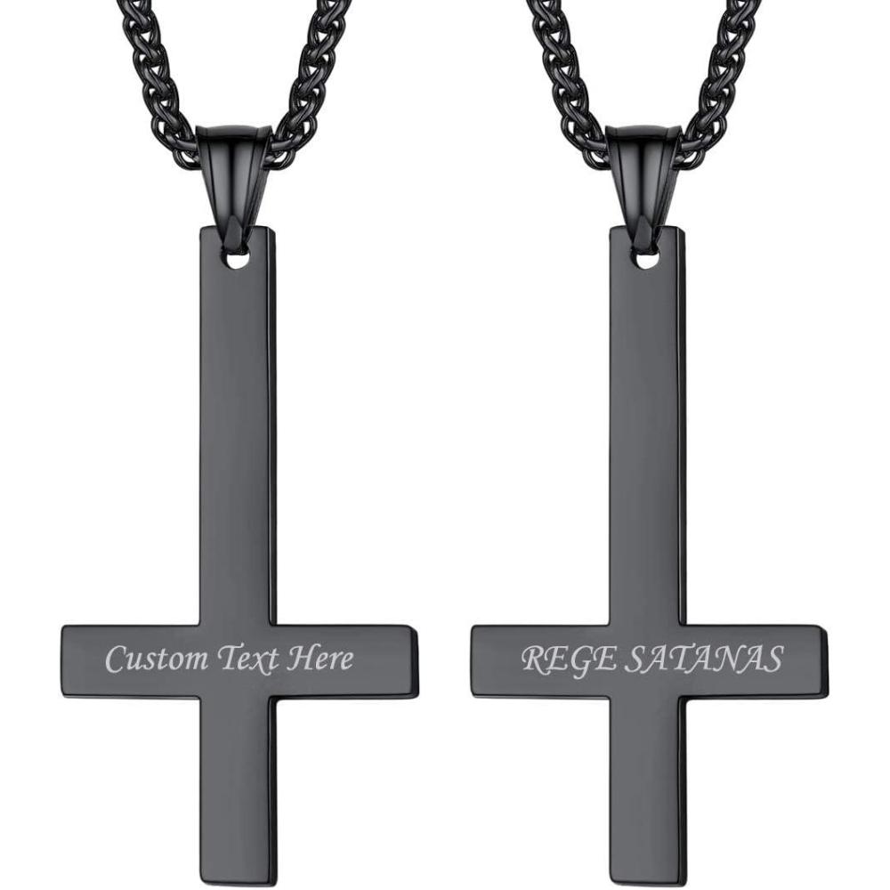 imageU7 Inverted Cross Necklace Upside Down Cross Pendant Stainless Steel Jewelry Devil Necklaces Baphomet Goat Head Pendant for Men WomenUpside down crossblackcustomized