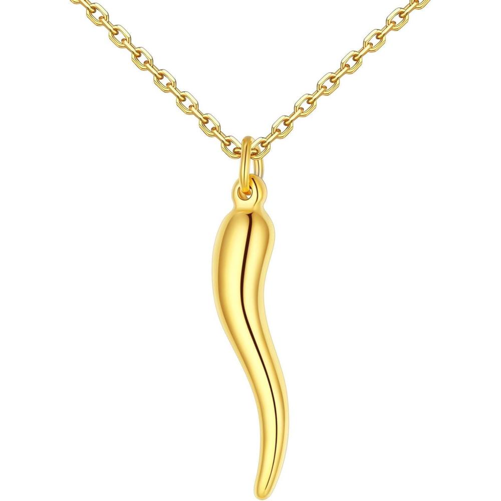 imageU7 Italian Horn Necklace for Men WomenStainless SteelBlackGold Horn NecklaceLucky Amulet Cornicello Pendant1Gold