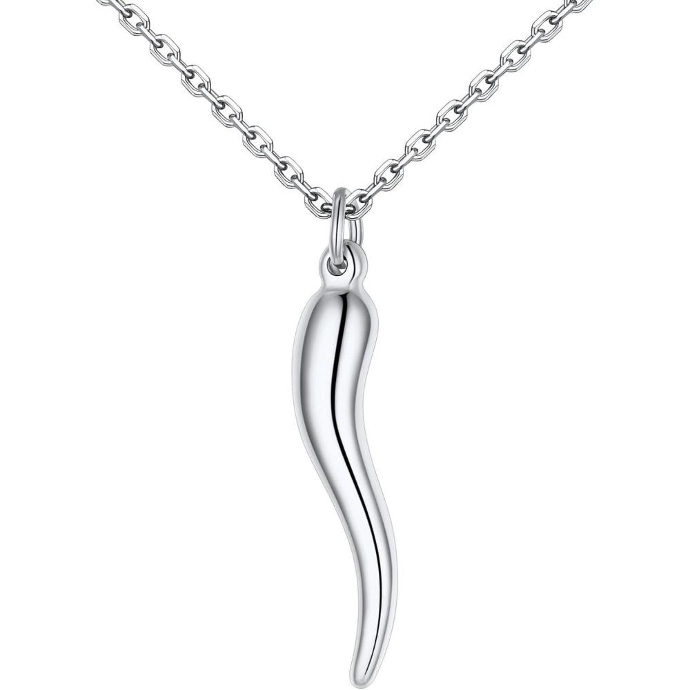 imageU7 Italian Horn Necklace for Men WomenStainless SteelBlackGold Horn NecklaceLucky Amulet Cornicello Pendant2Silver