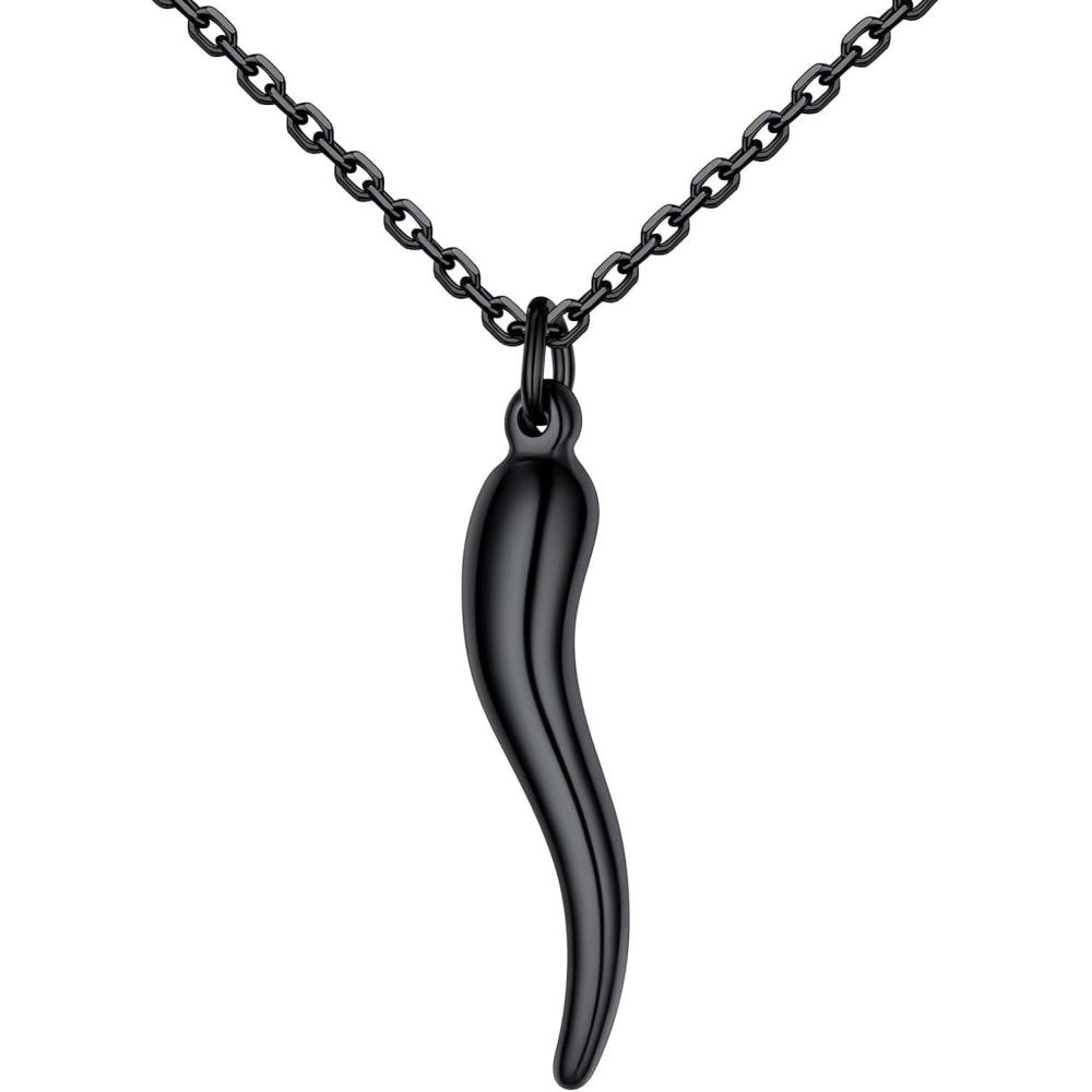 imageU7 Italian Horn Necklace for Men WomenStainless SteelBlackGold Horn NecklaceLucky Amulet Cornicello Pendant3Black