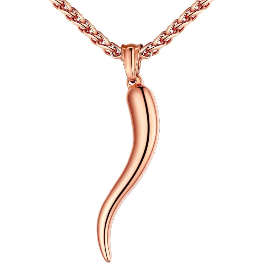 imageU7 Italian Horn Necklace for Men WomenStainless SteelBlackGold Horn NecklaceLucky Amulet Cornicello Pendant4Rose Gold