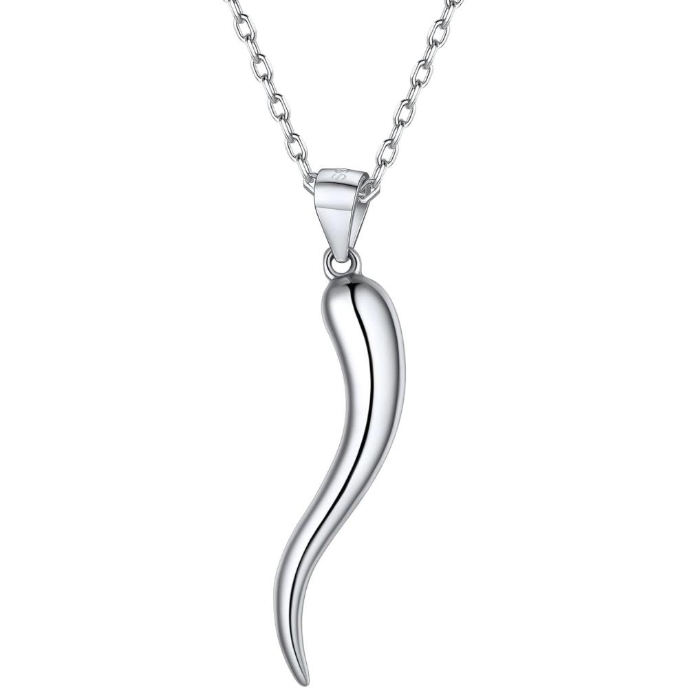imageU7 Italian Horn Necklace for Men WomenStainless SteelBlackGold Horn NecklaceLucky Amulet Cornicello Pendant5925 Silver